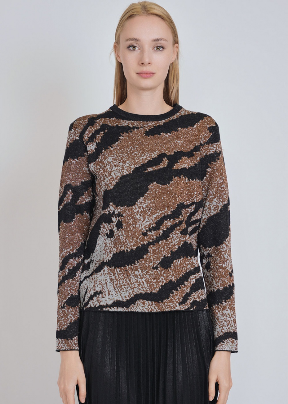 Black Sweater: Crew Neck with Abstract Elegance