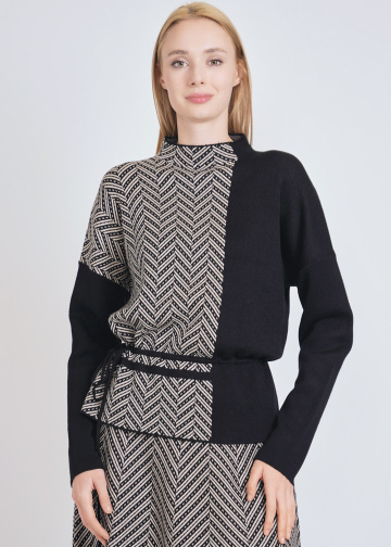 Elevate Your Style: Black Color Block Sweater with Waist Cord