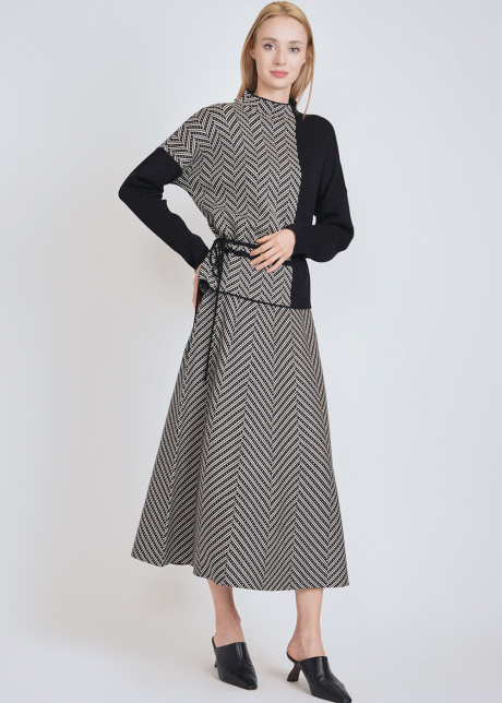 Elevate Your Style: Black Color Block Sweater with Waist Cord