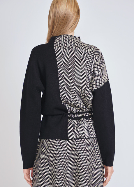Elevate Your Style: Black Color Block Sweater with Waist Cord