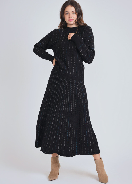 Embrace Simplicity: Black Knit Sweater with Stripes