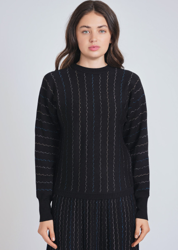 Embrace Simplicity: Black Knit Sweater with Stripes