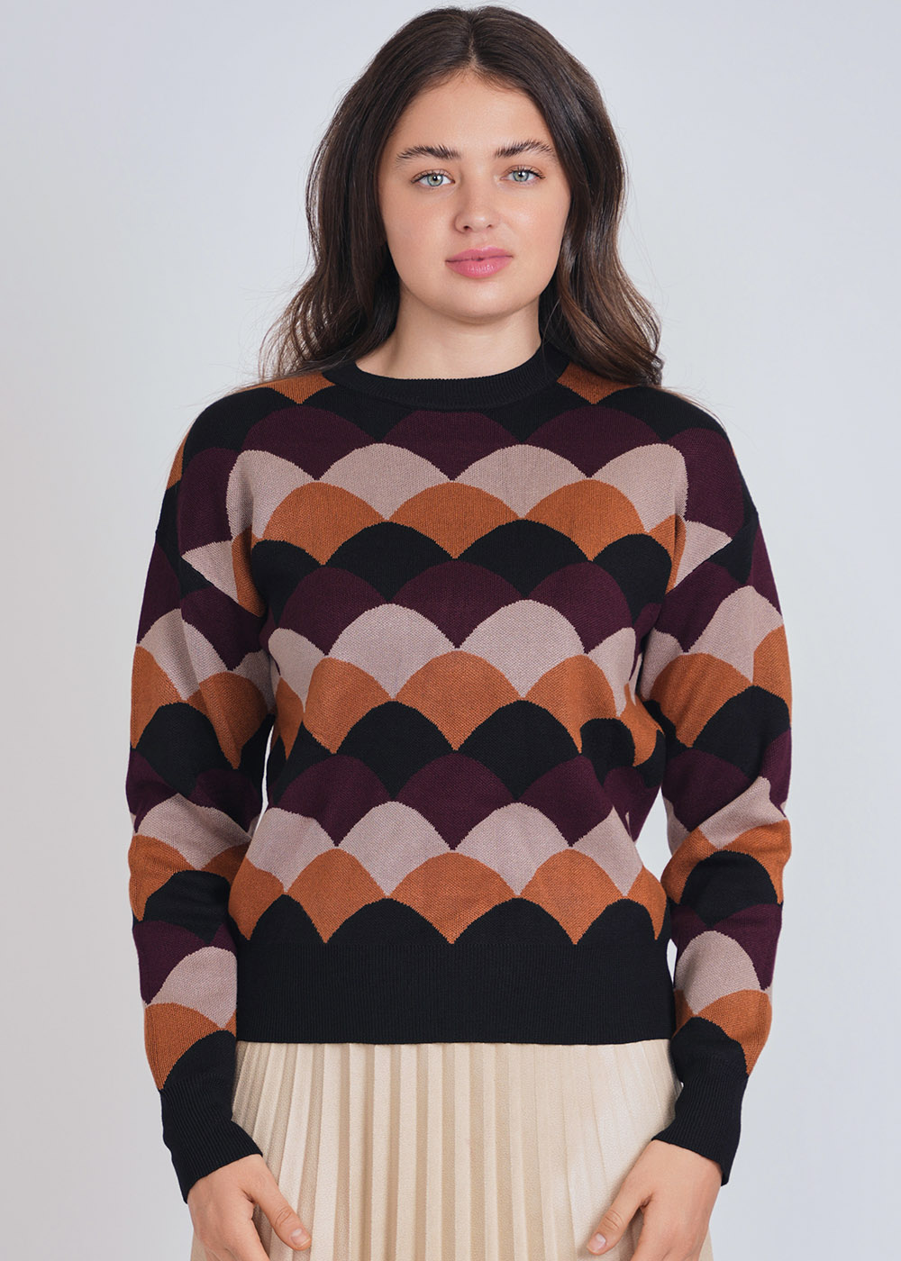 Multi-Hued Sweater with a Hint of Mosaic Design