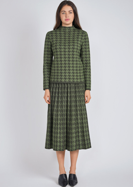 Houndstooth Pattern Green Knit Top