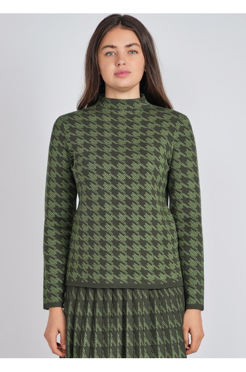 Houndstooth Pattern Green Knit Top