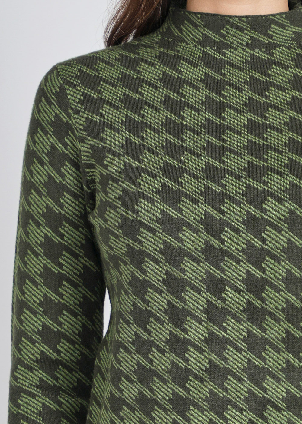Houndstooth Pattern Green Knit Top