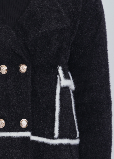 Black & White Cardigan Fusion: Warm Furry Knit with Formal Lapel
