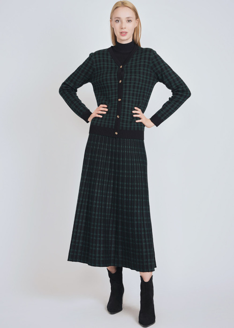 Green Check on Black Midi Skirt
