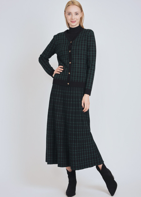 Green Check on Black Midi Skirt