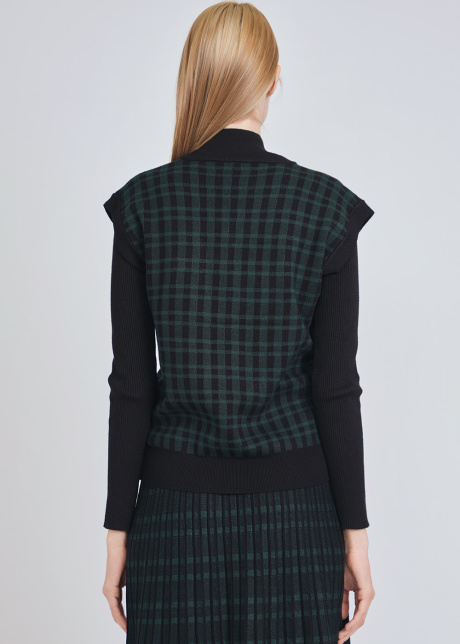 V-Neck Green Checkered Accent on Black Vest