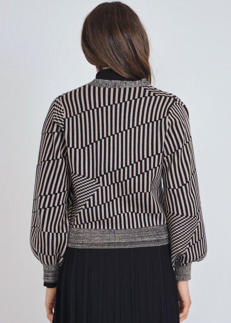 Black Cardigan with Structured Geometry & Full Sleeves