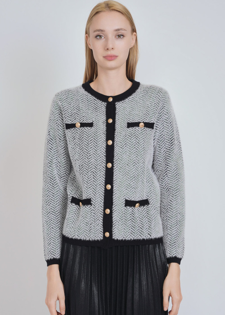 Allure in White: Warm Textured Cardigan with Gilded Button Details
