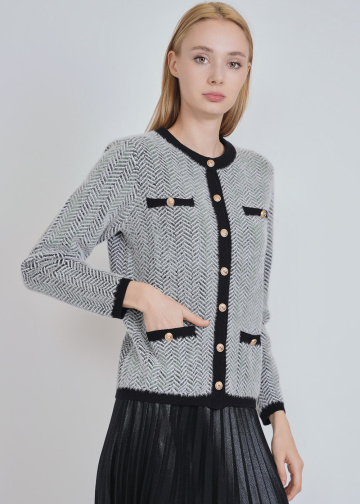 Allure in White: Warm Textured Cardigan with Gilded Button Details