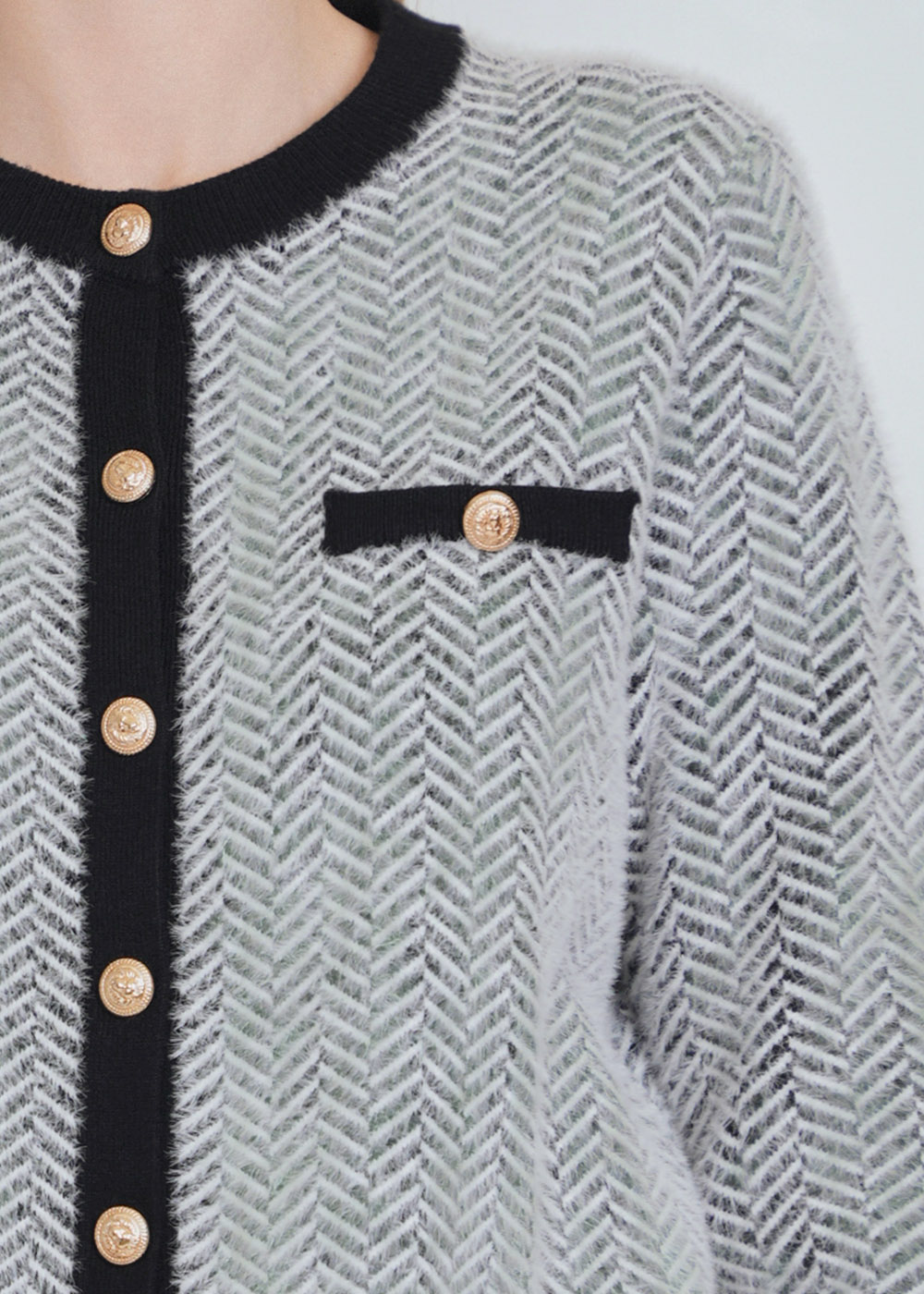 Allure in White: Warm Textured Cardigan with Gilded Button Details
