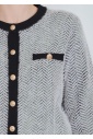 Allure in White: Warm Textured Cardigan with Gilded Button Details
