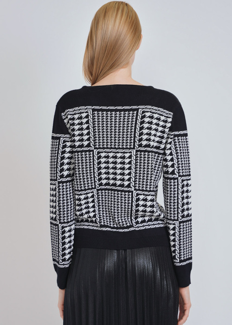 Crew Neck Cardigan in Black with White Timeless Patterns