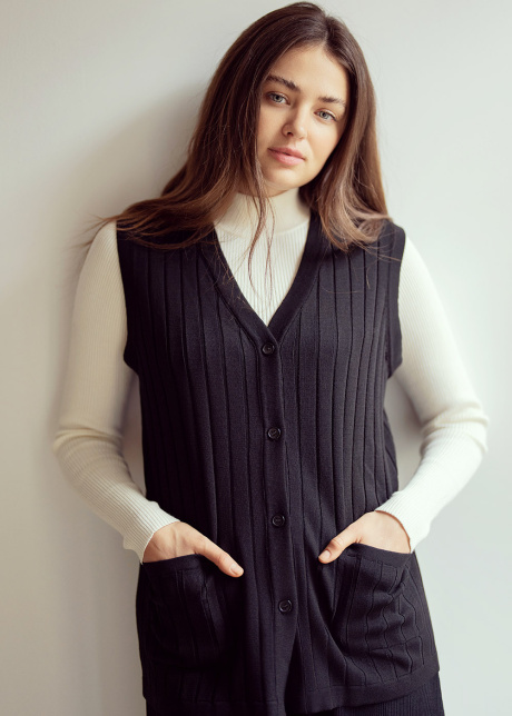 Black Ribbed Daywear Vest with Button Fastening