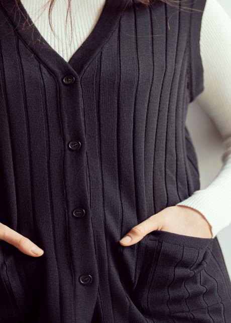 Black Ribbed Daywear Vest with Button Fastening