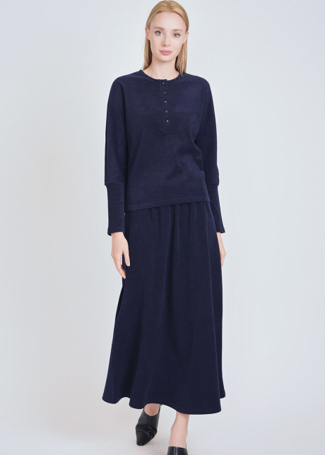 Navy Ribbed Comfort: Long Sleeve Tee