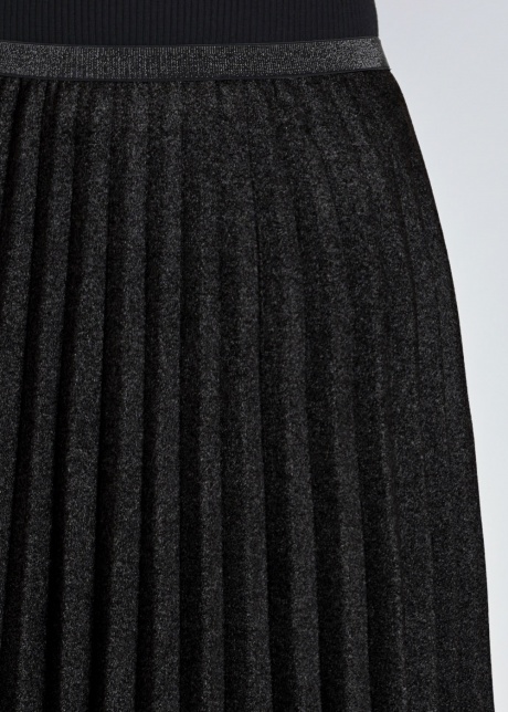 Black Pleated Suede Midi Skirt