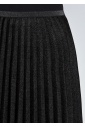 Black Pleated Suede Midi Skirt