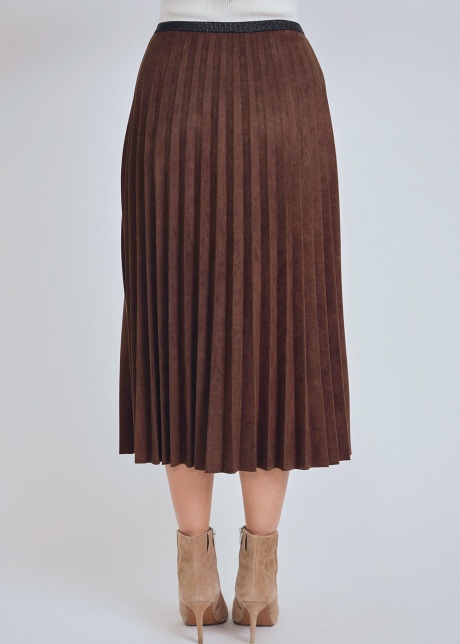 Brown Pleated Suede Midi Skirt