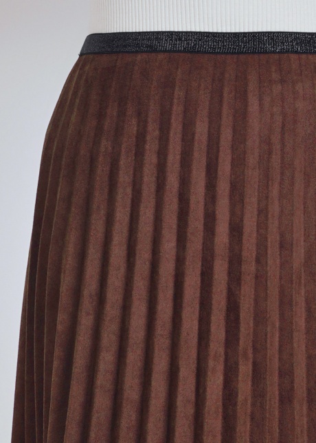 Brown Pleated Suede Midi Skirt