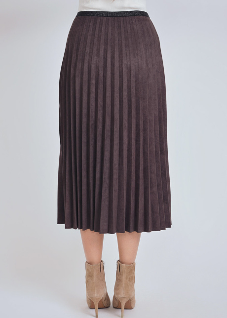 Dark Brown Pleated Suede Midi Skirt