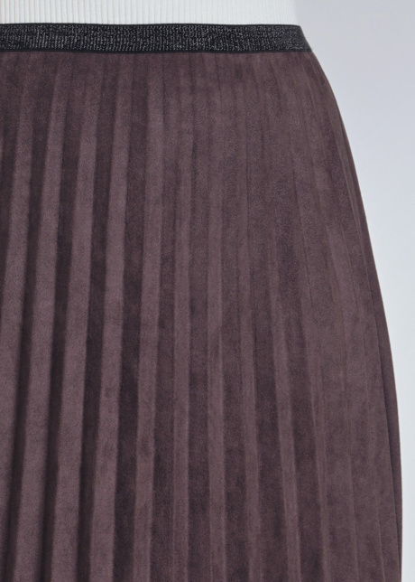 Dark Brown Pleated Suede Midi Skirt
