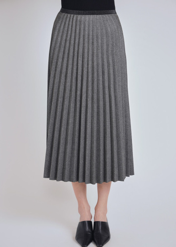 GREY PLEATED SUEDE MIDI SKIRT 