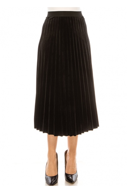 Velvety Smooth Pleated Skirt Black 32"