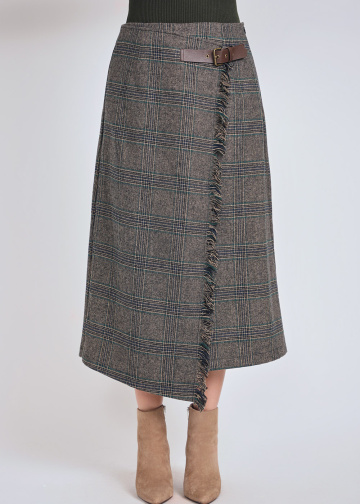 Asymmetric Allure: Checkered Grey Midi Skirt