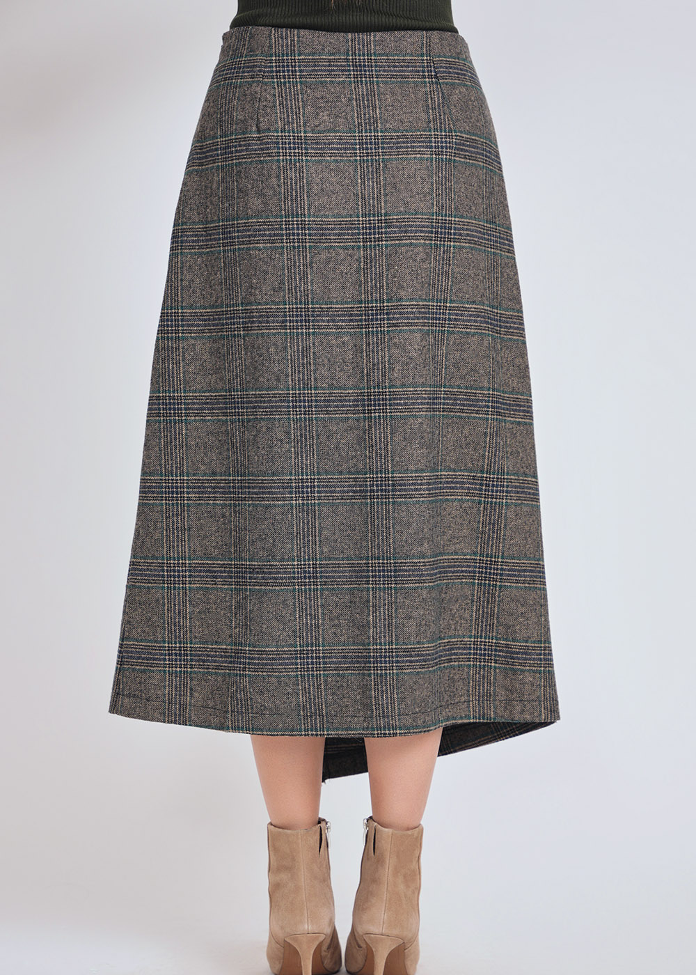 Asymmetric Allure: Checkered Grey Midi Skirt