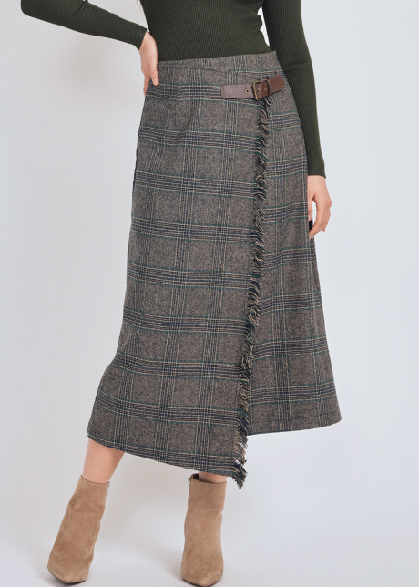 Asymmetric Allure: Checkered Grey Midi Skirt