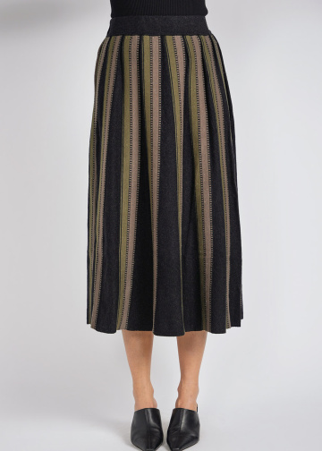 Striped Style Olive on Black Knit Midi Skirt