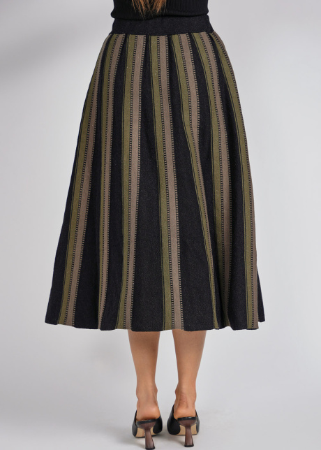 Striped Style Olive on Black Knit Midi Skirt