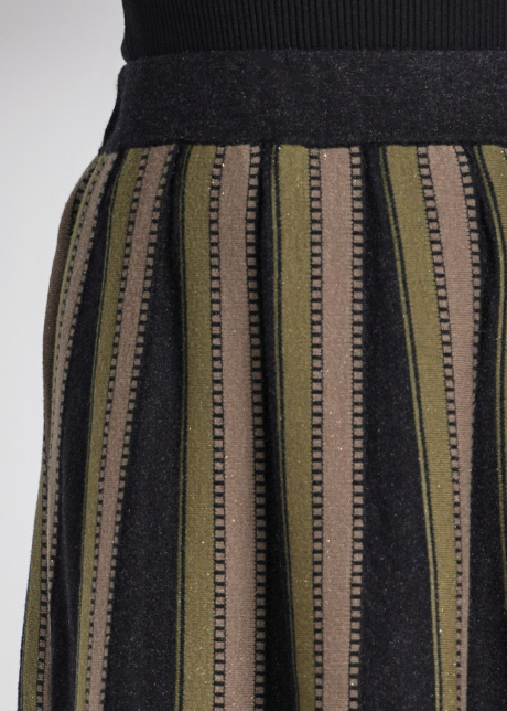 Striped Style Olive on Black Knit Midi Skirt