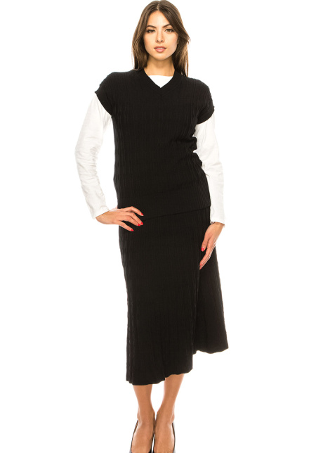 V-Neck Black Top with Cable Touch