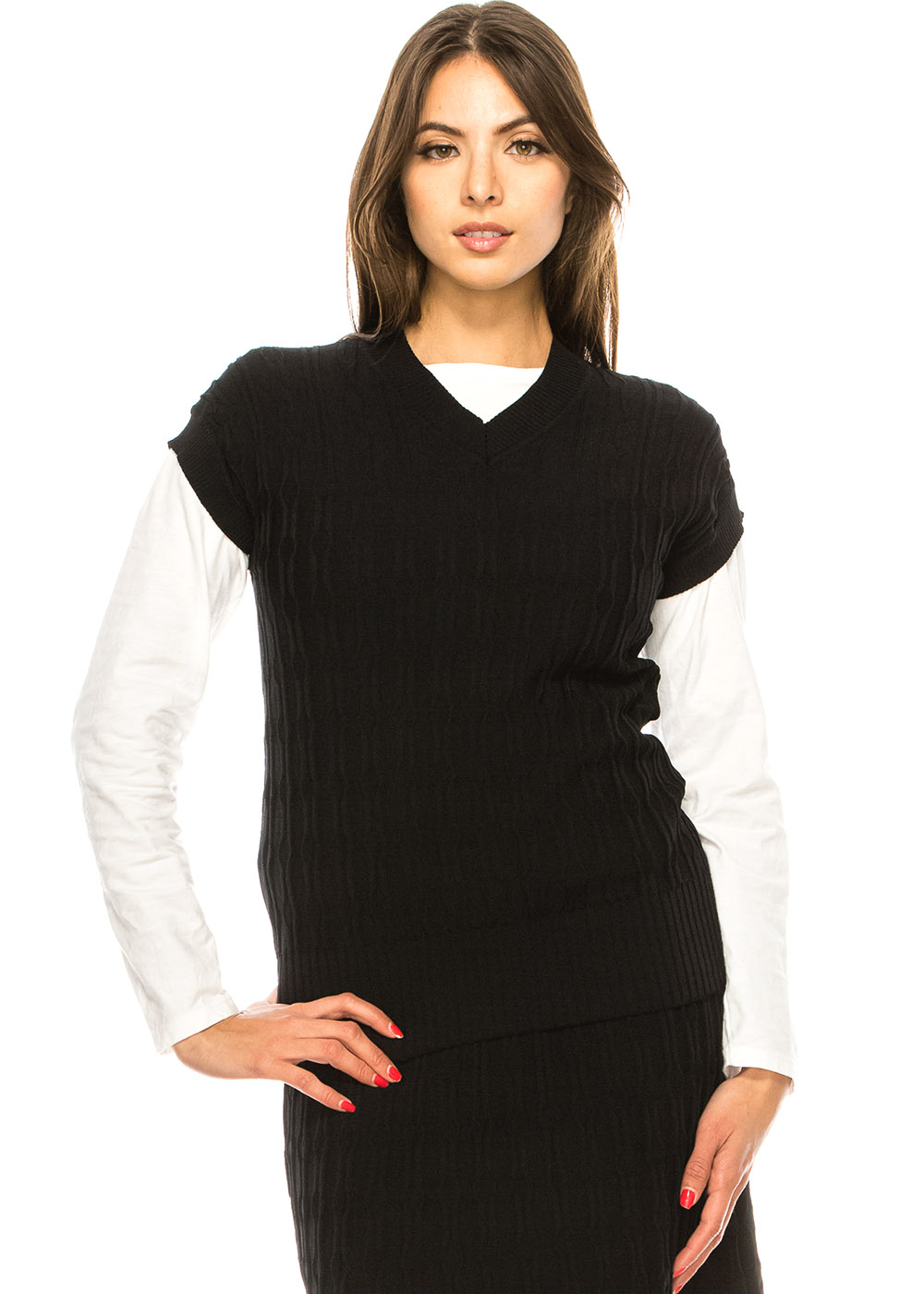 V-Neck Black Top with Cable Touch