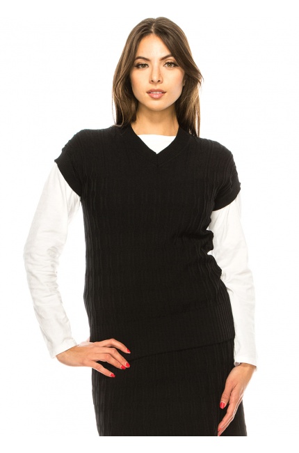 V-Neck Black Top with Cable Touch