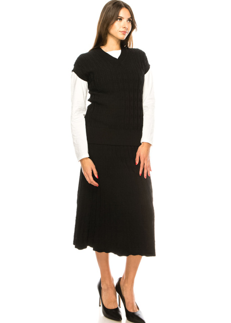 V-Neck Black Top with Cable Touch