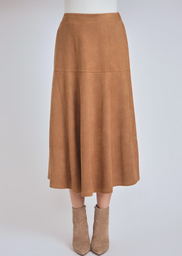 Sunlit Camel Suede Midi Skirt