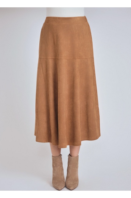 Sunlit Camel Suede Midi Skirt