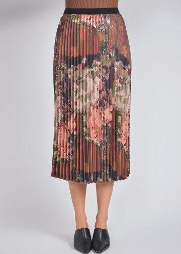 Pleated Perfection: Abstract Brown Midi Skirt