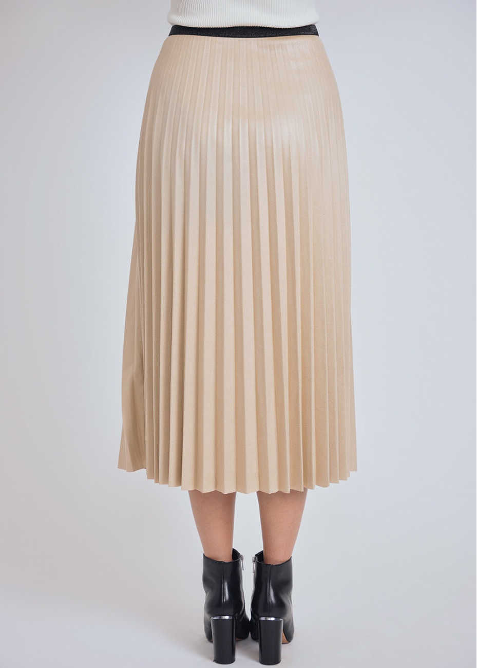 Refined Radiance Beige Pleated Midi Skirt