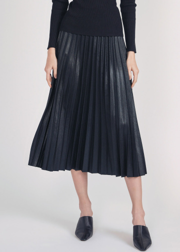 Subtle Shine Black Pleated Midi Skirt