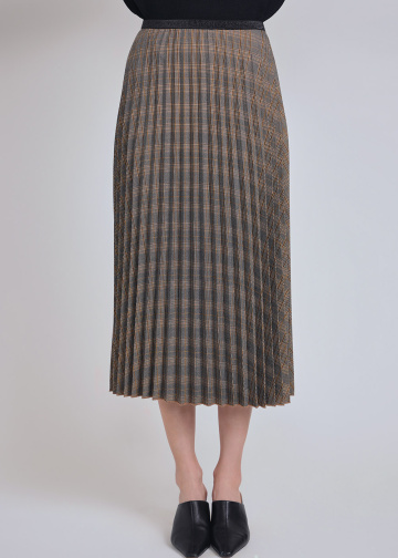 Vintage Vibes Brown Pleated Plaid Midi Skirt