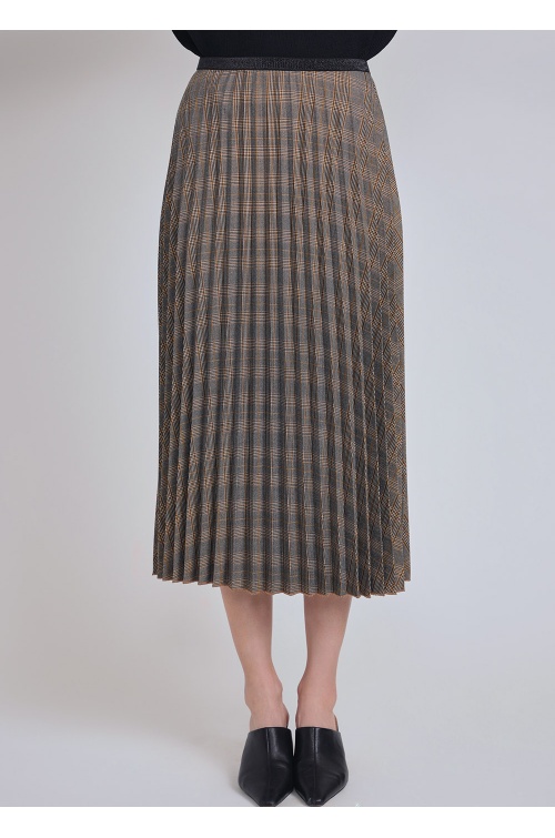 Vintage Vibes Brown Pleated Plaid Midi Skirt