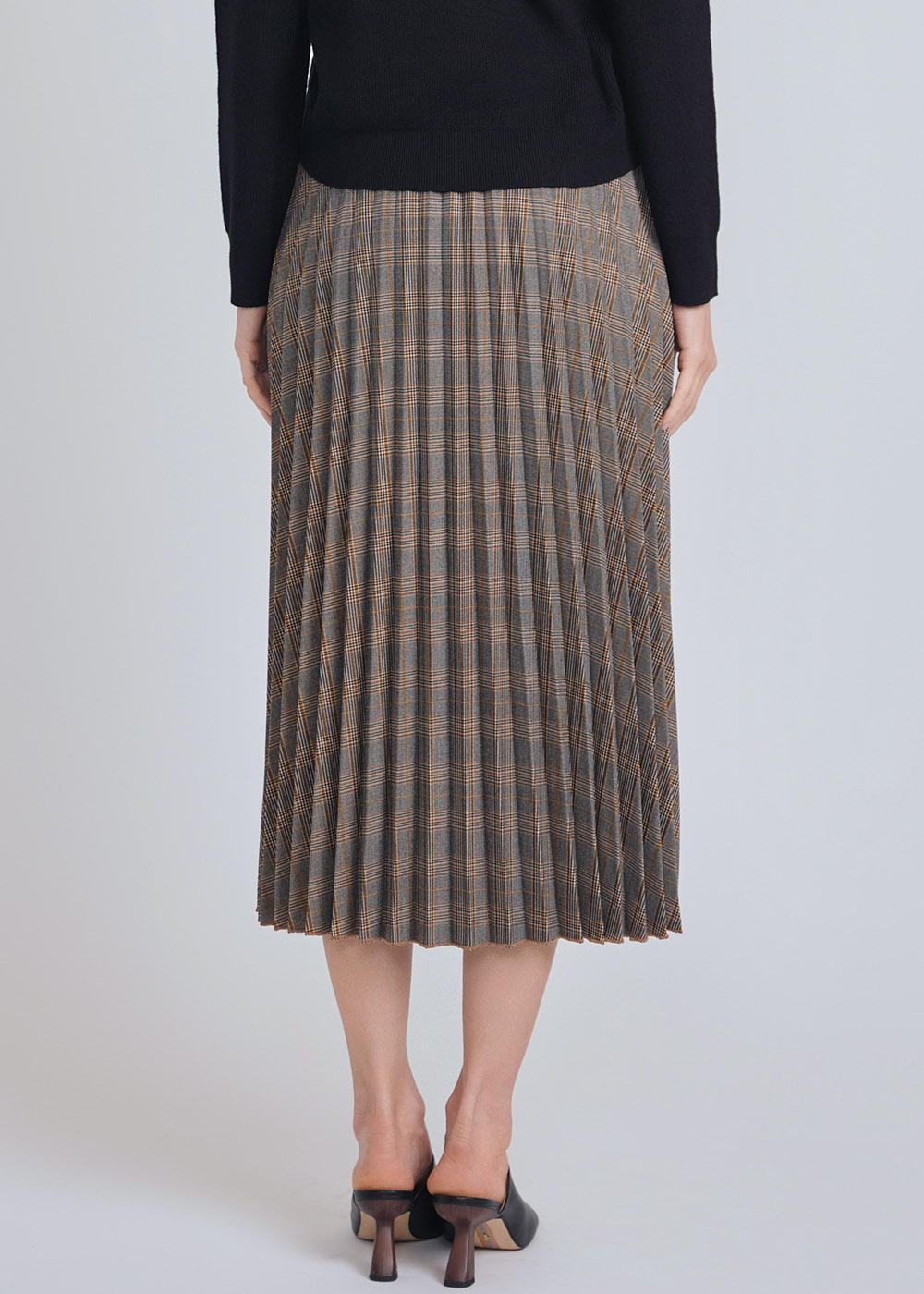 Vintage Vibes Brown Pleated Plaid Midi Skirt