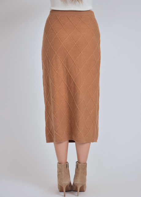 Warm Camel Skirt with Geometric Knit